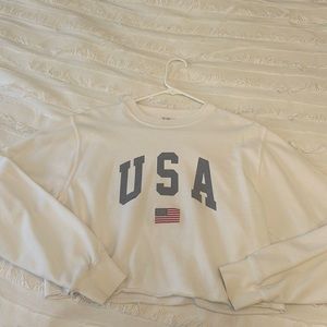 white cropped USA crewneck